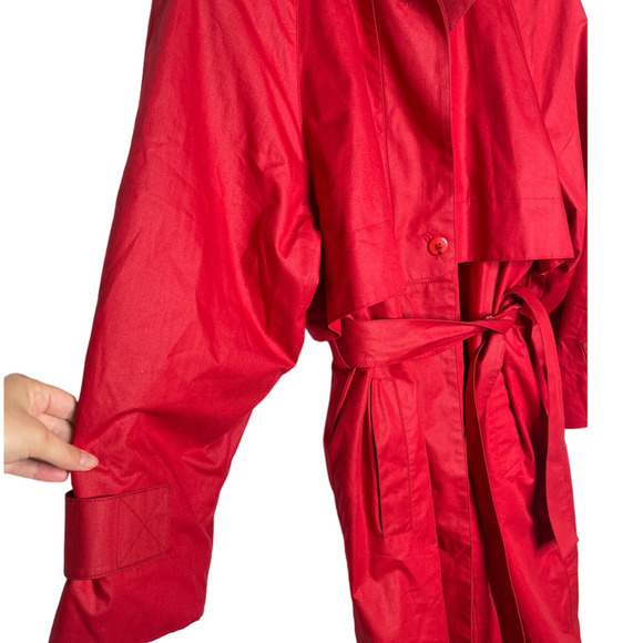 NEW! London Fog 14 Classic $249 Waxed Canvas Trench Coat Long Rain Jacket Red - Picture 3 of 14
